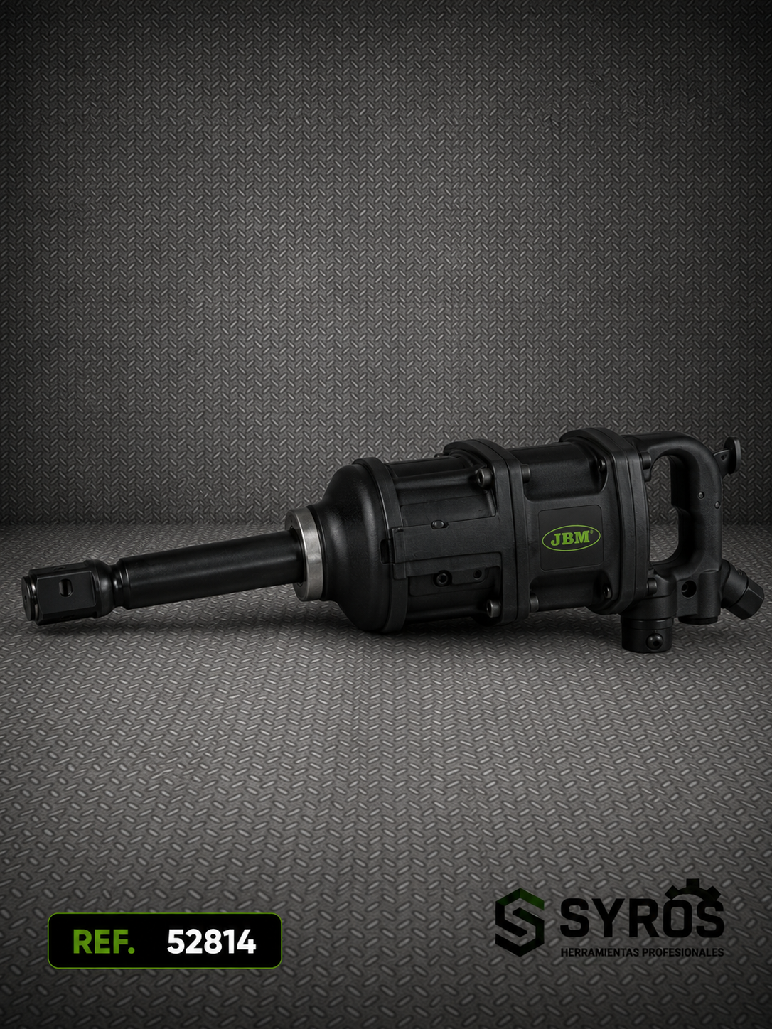 Llave de impacto neumática profesional de 1" con eje largo para vehículos industriales y maquinaria pesada.