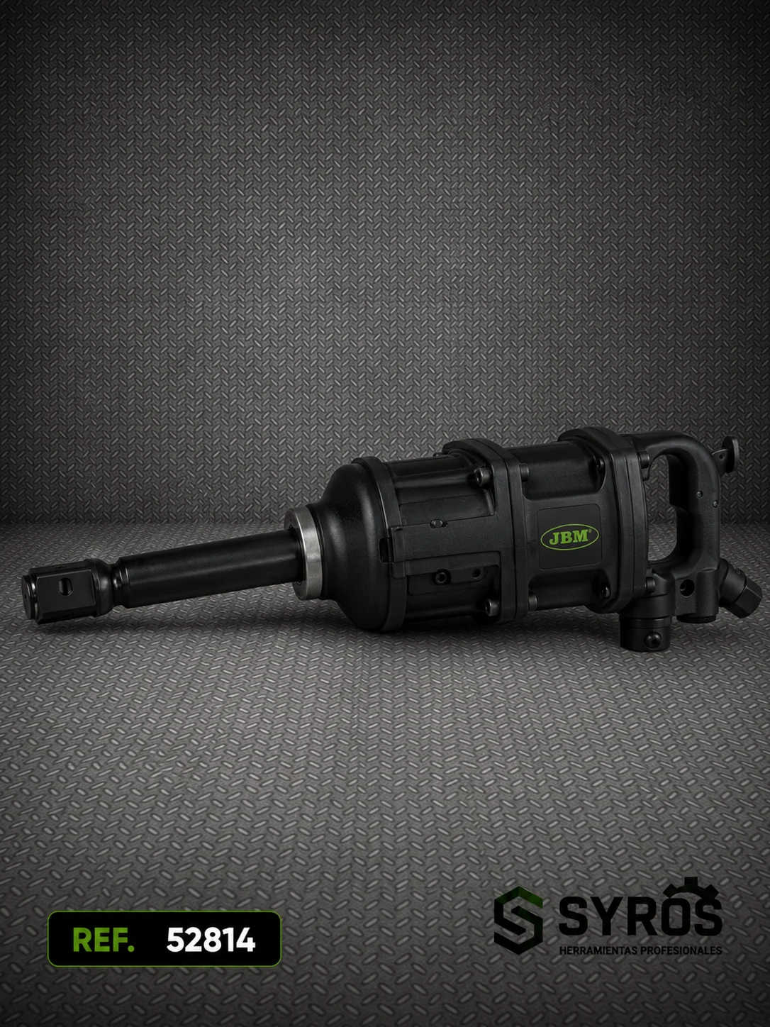 Llave de impacto neumática profesional de 1" con eje largo para vehículos industriales y maquinaria pesada.