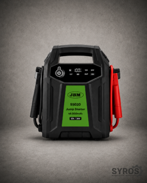 Arrancador portátil de baterías 12V y 24V con batería de litio para vehículos y maquinaria.