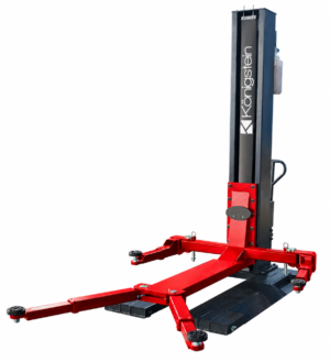 Elevador portátil monocolumna electrohidráulico de 3.200 kg con batería para talleres de automoción.