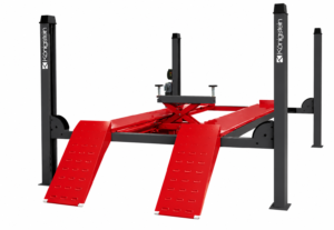 Elevador electrohidráulico de 4 columnas con plataforma de 4.600 mm y 4.000 kg de capacidad.