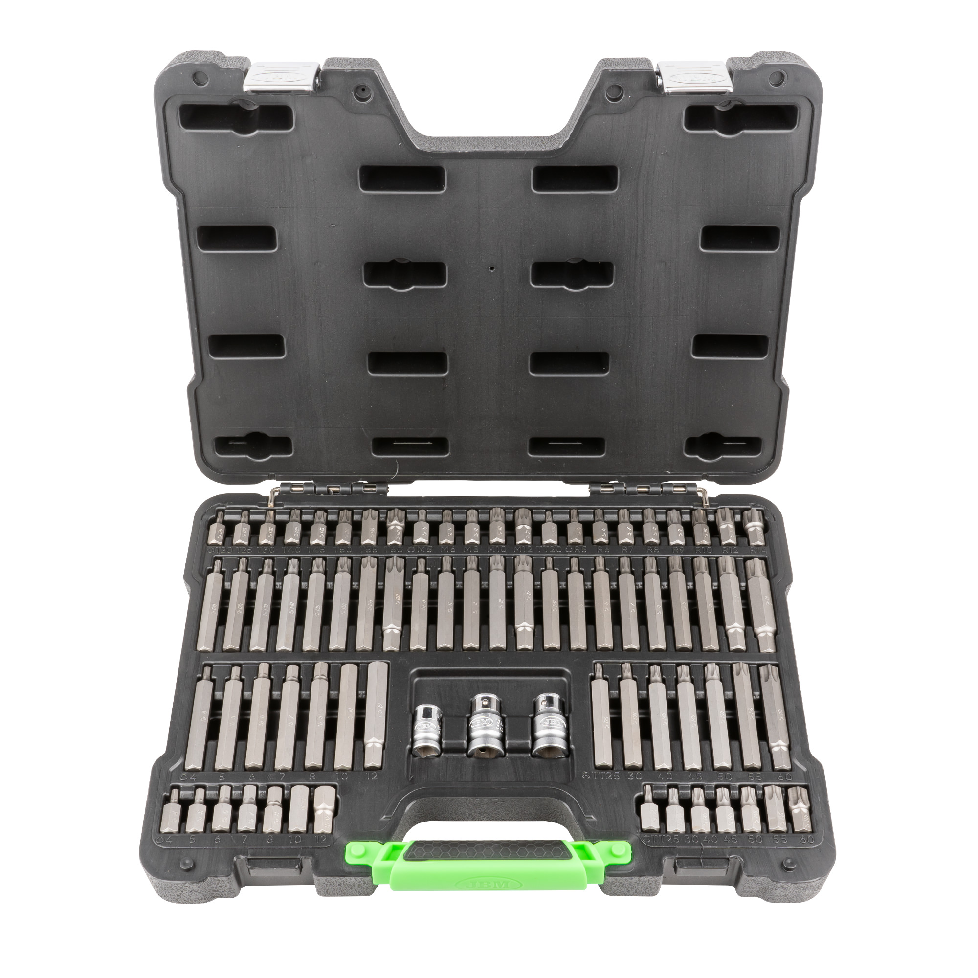 JBM Maletín de 75 puntas hexagonales, xzn, ribe, torx y torx inviolable de 1/2 y 3/8