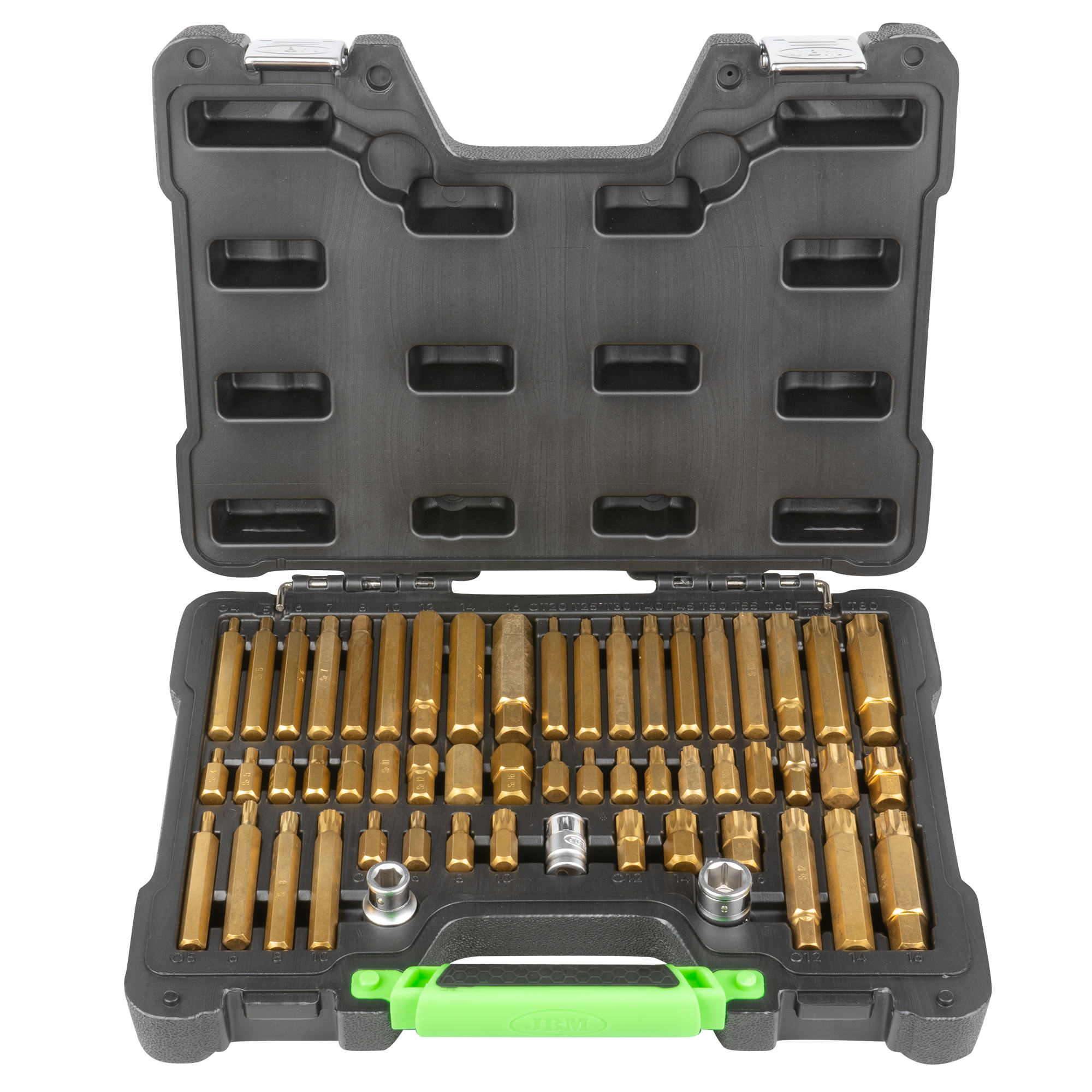 JBM Maletín de 55 puntas y adaptadores hexagonales, 12 cantos y torx de 1/2 y 3/8