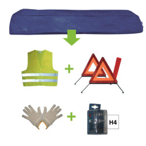 JBM Kit emergencia bolsa azul + mk h4 + chaleco + triang. + guantes