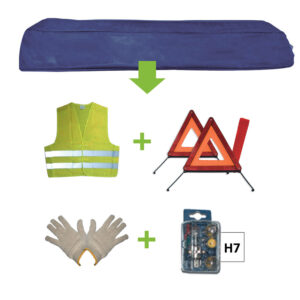 JBM Kit emergencia bolsa azul + mk h7 + chaleco + triang. + guantes
