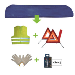 JBM Kit emergencia bolsa azul + mk h7+h1 + chaleco + triang. + guantes