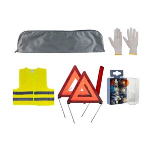 JBM Kit emergencia bolsa gris + mk h7+h1 + chaleco + triang. + guantes