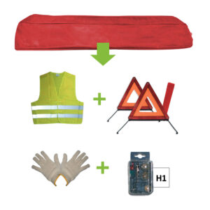 JBM Kit emergencia bolsa roja + mk h1 + chaleco + triang. + guantes