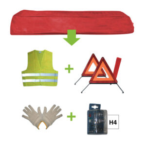 JBM Kit emergencia bolsa roja + mk h4 + chaleco + triang. + guantes