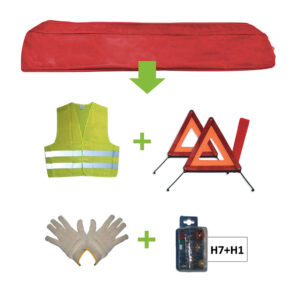 JBM Kit emergencia bolsa roja + mk h7+h1 + chaleco + triang. + guantes