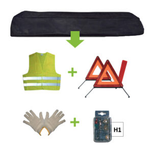 JBM Kit emergencia bolsa negra + mk h1 + chaleco + triang. + guantes