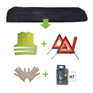 JBM Kit emergencia bolsa negra + mk h7 + chaleco + triang. + guantes