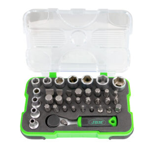 JBM Mini estuche de 37 puntas y vasos con carraca de 1/4