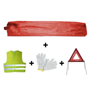 JBM Kit emergencia bolsa roja mini+triangulo+chaleco+guantes