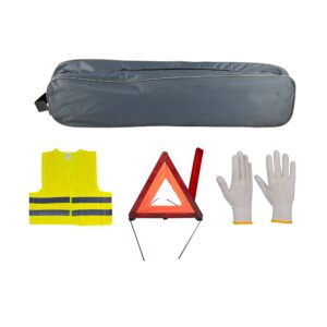 JBM Kit emergencia bolsa gris ribete+triangulo+chaleco+guantes