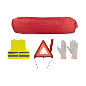 JBM Kit emergencia bolsa roja ribete+triangulo+chaleco+guantes