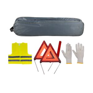 JBM Kit emergencia bolsa gris ribete+2triangulos+chaleco+guantes
