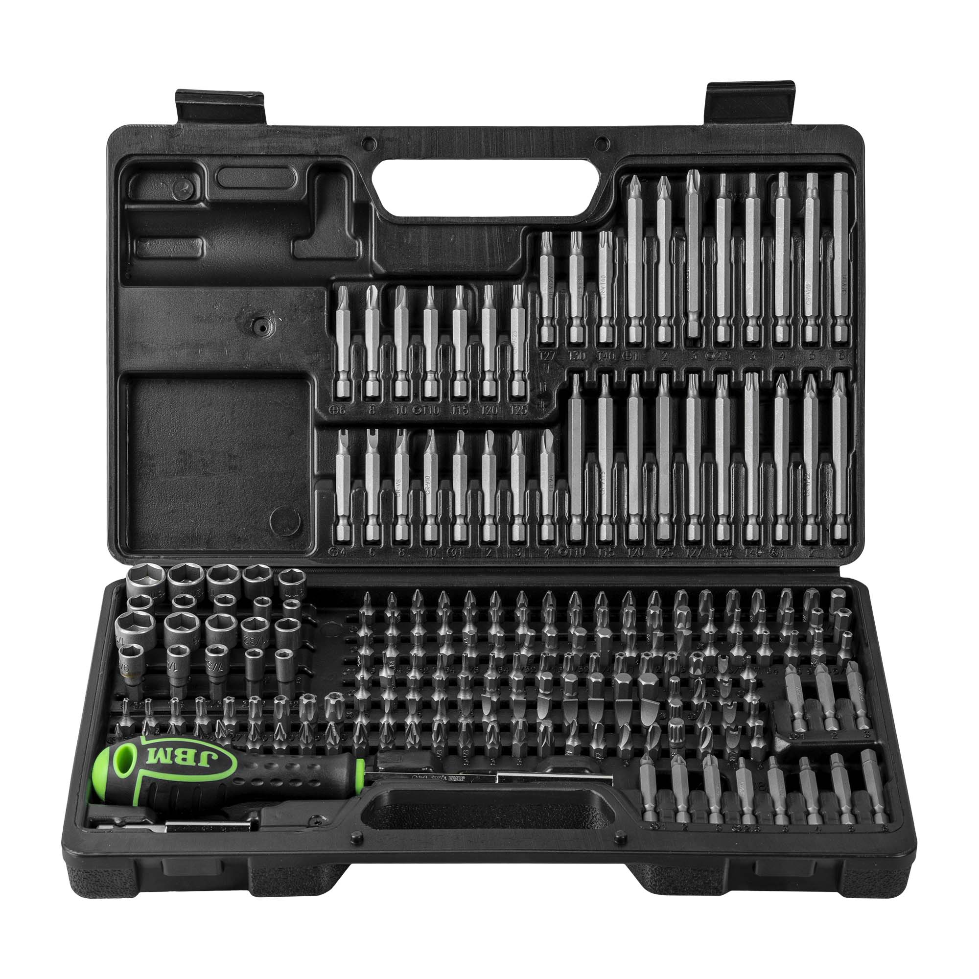 JBM Maletín de 208 puntas y adaptador destornillador de 1/4