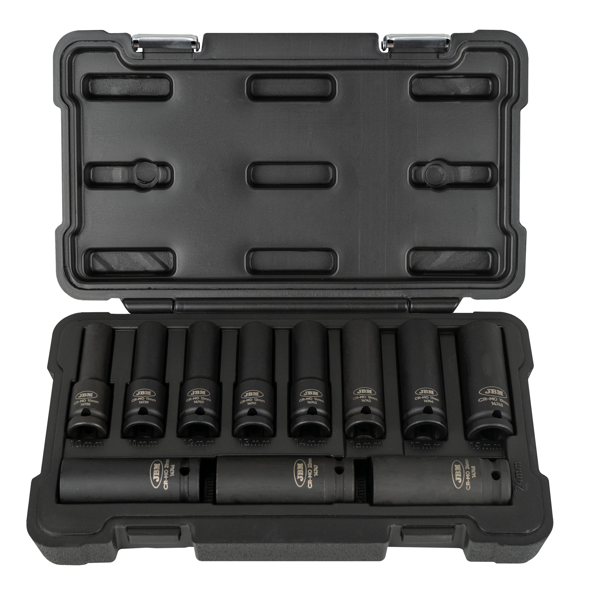 Set de 11 vasos de impacto largos 12 cantos JBM de 1/2".