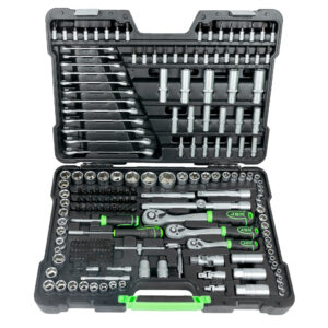 Maletín de herramientas JBM de 216 piezas con vasos hexagonales de 1/4", 3/8" y 1/2" en maletín cincado.