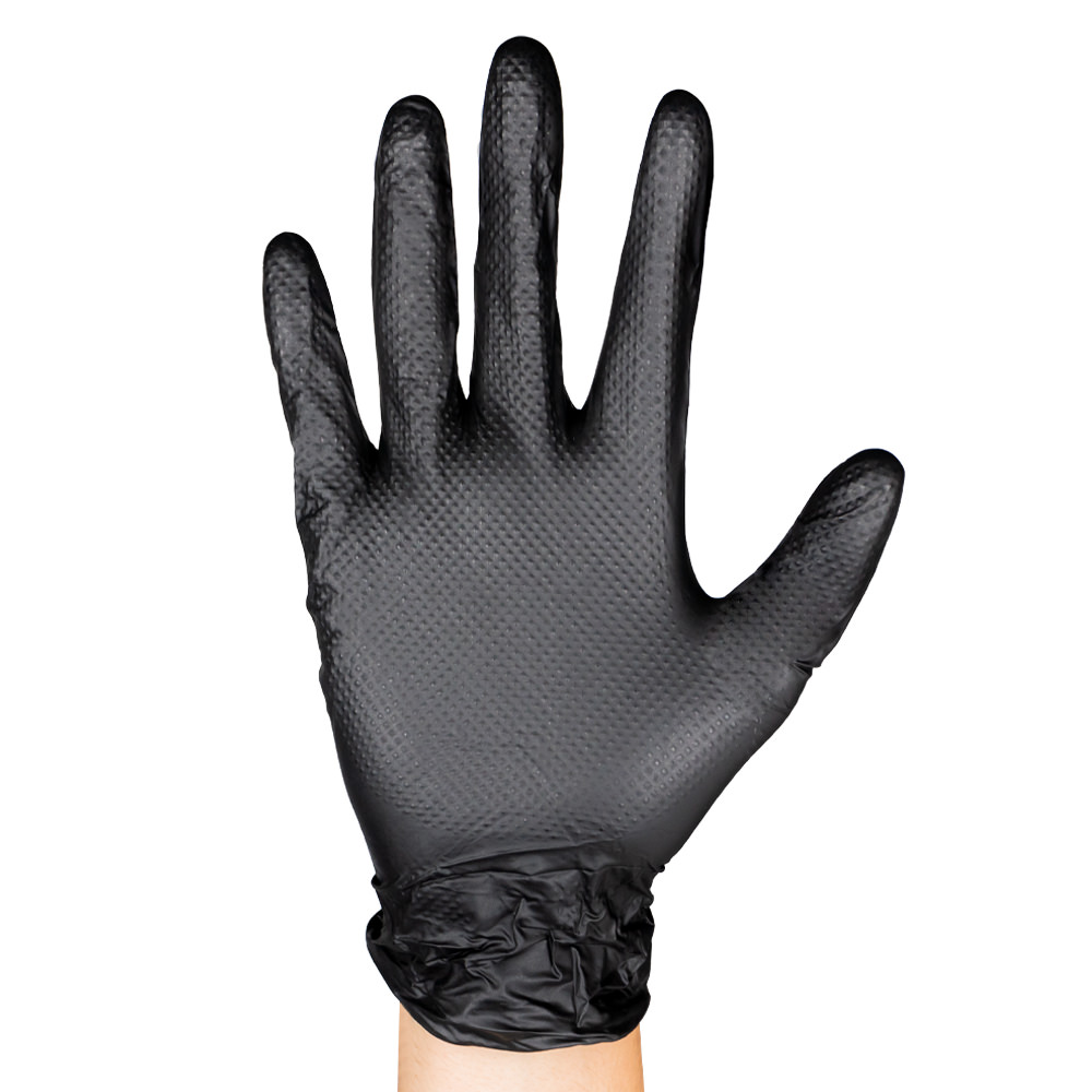 JBM Guantes negros desechables de nitrilo t:m 7,0mil (100 uds.) textura diamante