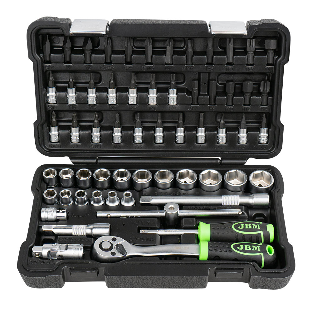 JBM Estuche de herramientas de 59 piezas con vasos hexagonales 3/8 cincado