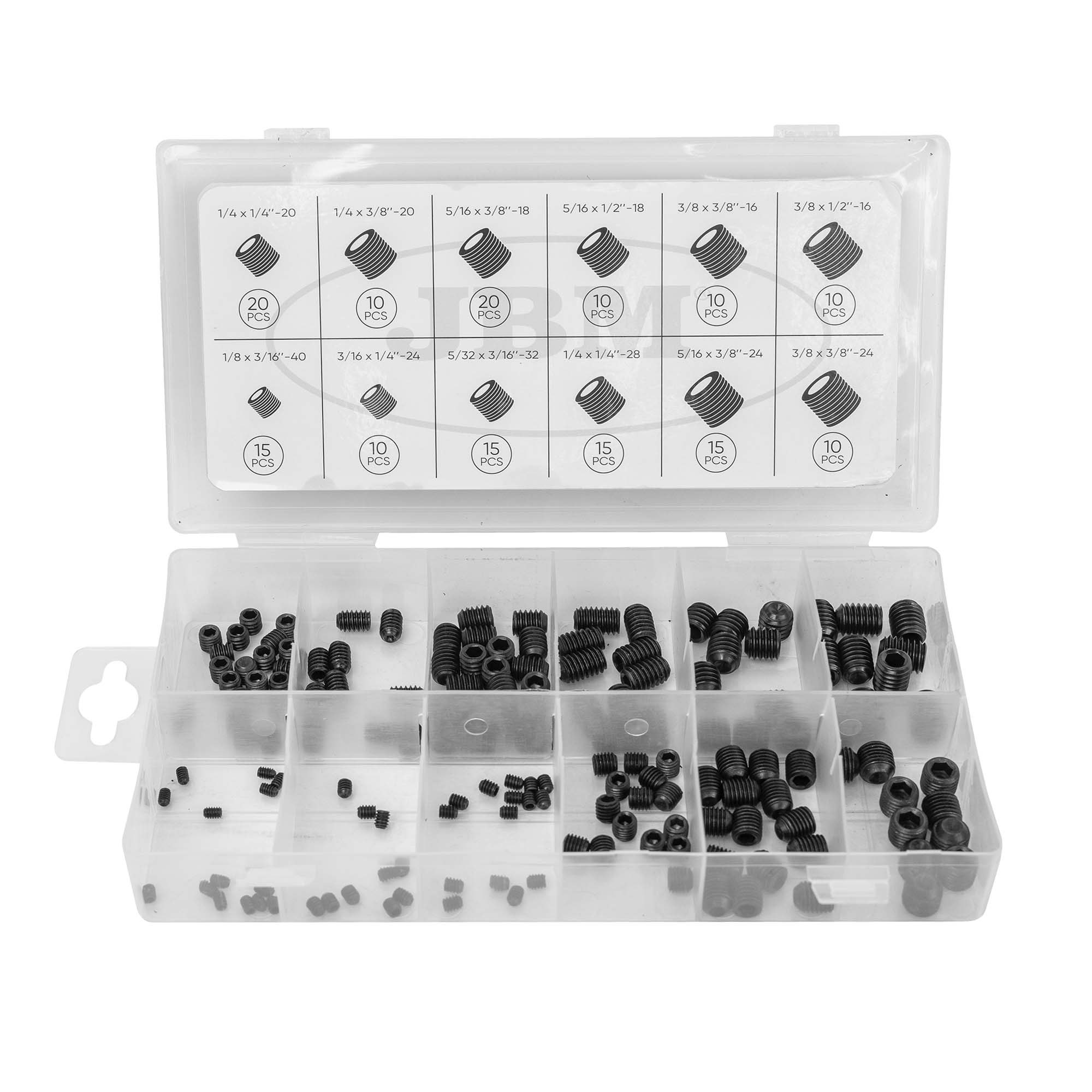 JBM Estuche de tornillos prisioneros con cabeza hexagonal sae 160pcs