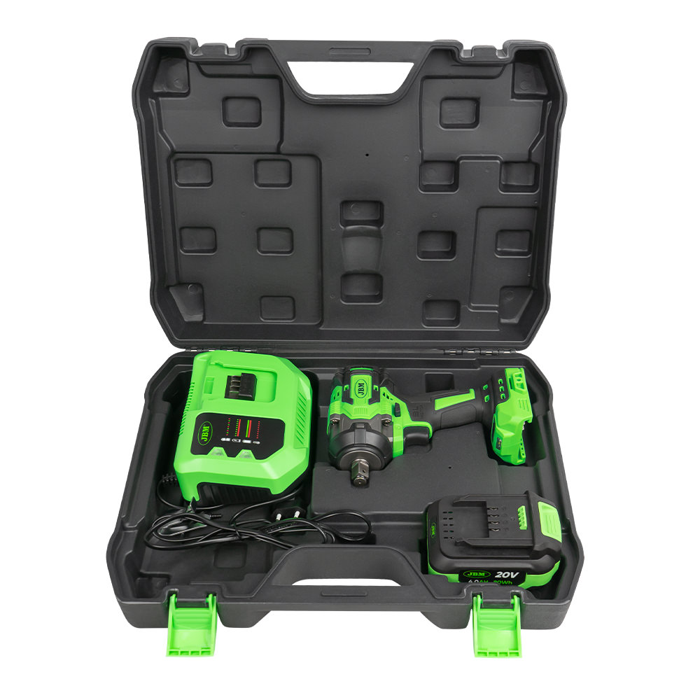 Pistola de impacto brushless JBM de 1/2" 800 Nm con maletín, batería y cargador.