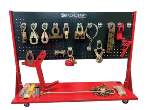 Panel organizador de garras, cadenas y accesorios para elevadores de bancada.