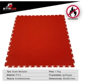 Loseta de suelo modular de PVC roja de 50 x 50 x 0,7 cm para taller, con ficha técnica de Syros Maquinaria