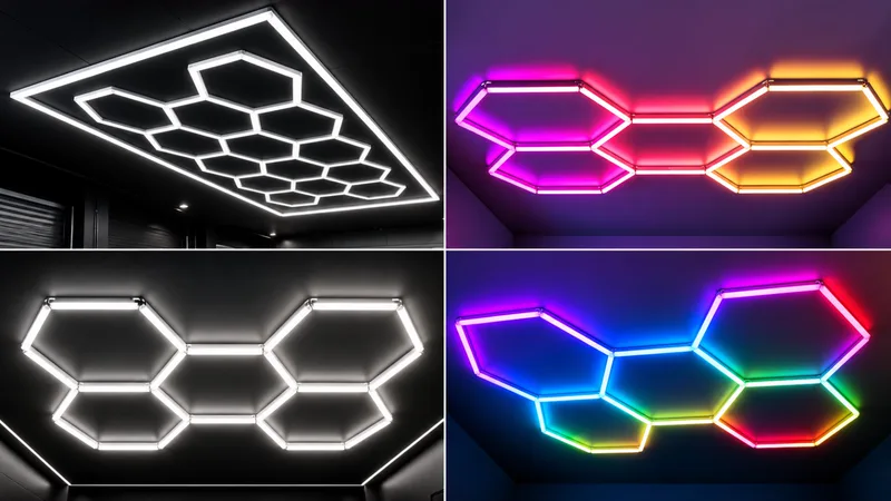 Iluminación LED hexagonal para talleres en blanco y en colores RGB