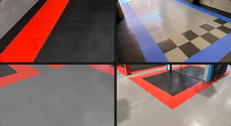 Suelo modular de PVC para talleres en varios colores con bordes de bahía